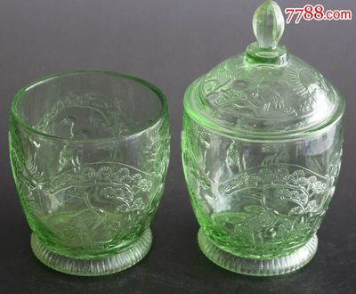 上玻廠出,綠玻璃開光糖缸-se30468374-七七八八玻璃